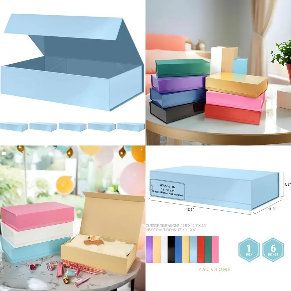 

Очень большие коробки для рубашек из 6 предметов, прочные с магнитной крышкой, идеально подходят для одежды и больших подарков, глянцевый голубой цвет