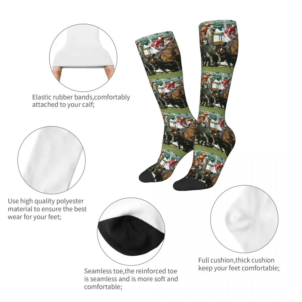 Chaussettes longues absorbant la transpiration pour hommes et femmes, chaussettes d'action de course de chevaux, bas Harajuku, accessoires toutes saisons, cadeau d'anniversaire