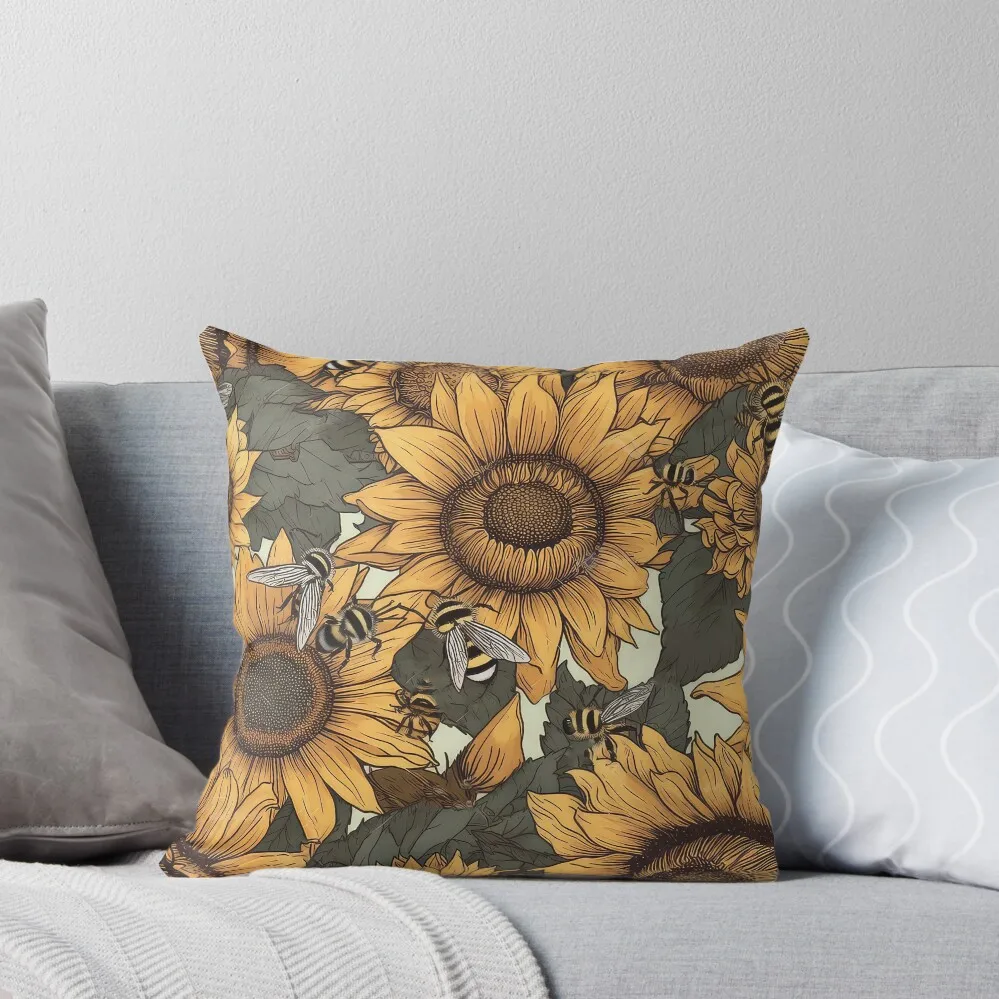 

Bee on a sunflower sketch Throw Pillow pillow cover christmas anime girl Bed pillowcases Cushions For Decorative Sofa pillow