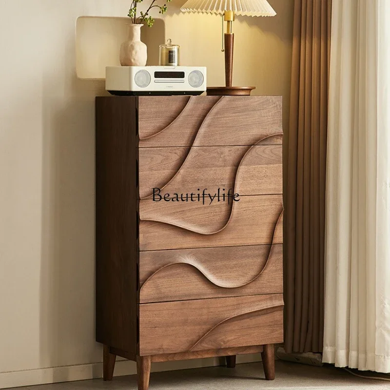 

ls 04 North American black walnut simple solid wood locker household bedroom wave chest of drawers