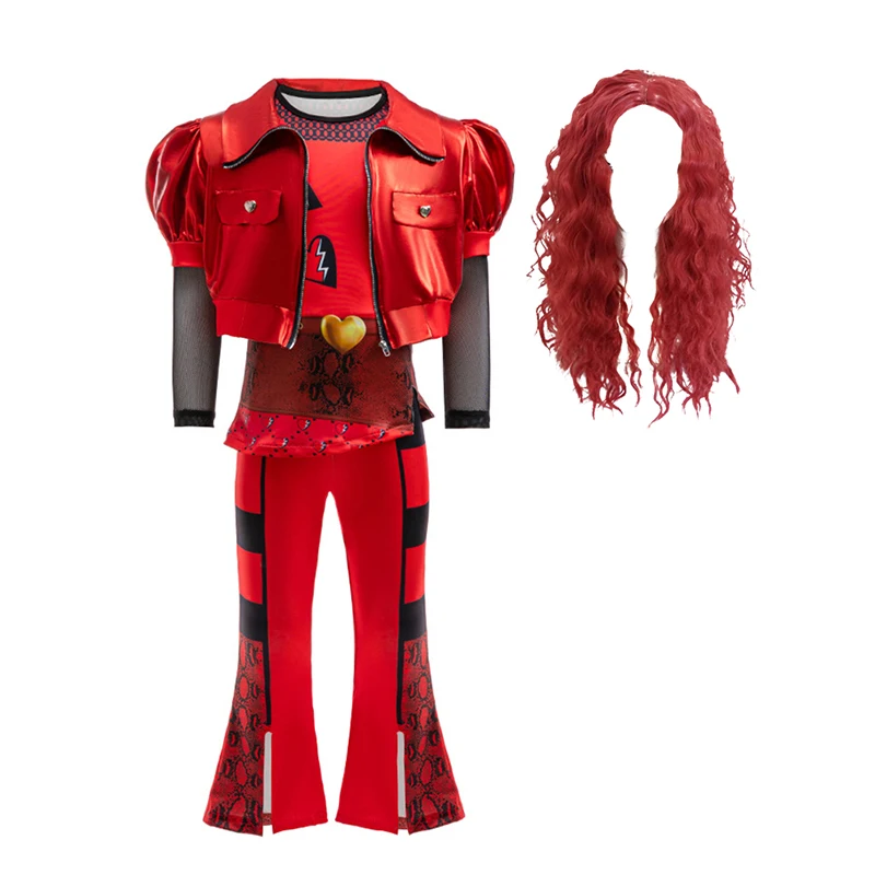 

2025 New Year Carnival Girl Red Jacket+Dress Top+Pants With Wig Gloves Cosplay Costume Birthday Party Dress up 4-10 Years