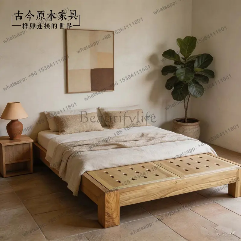 Wabi Sand Wind Chinese Solid Wood Tatami Base BD025-4 Elm Hardboard Platform Bed