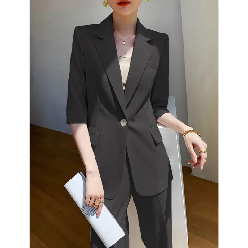 Senior sense of suit suit female 2023 summer thin style temperament Yinglun style professional suit work clothes 2-PC SET