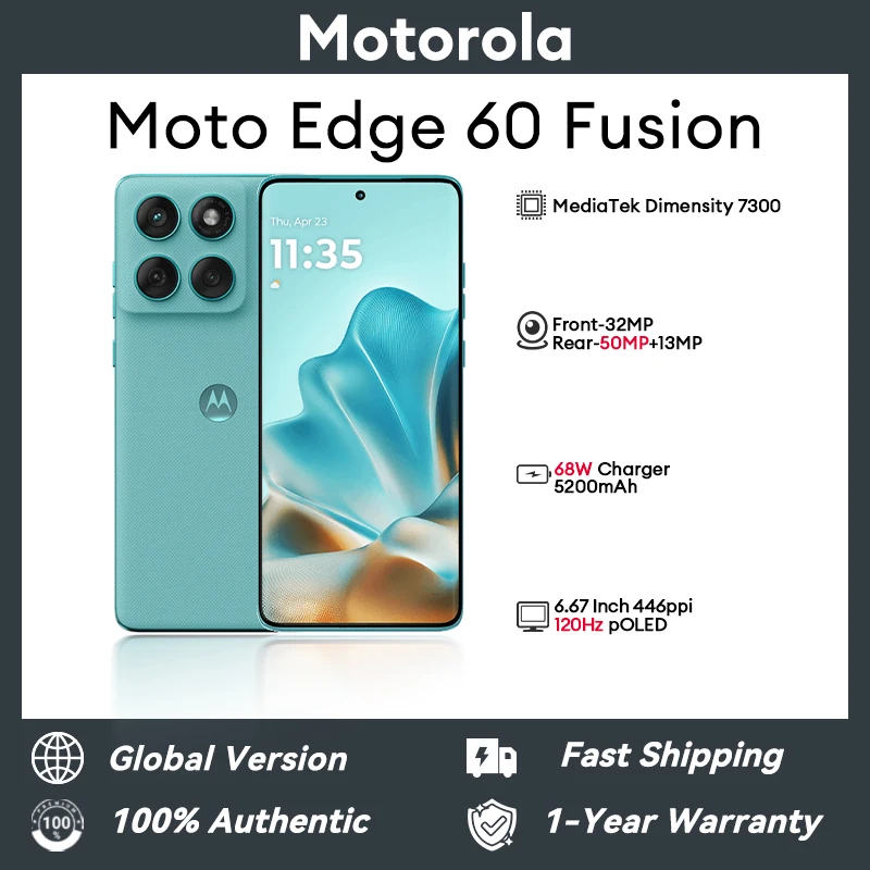 موتورولا إيدج 60 فيوجن 6.67 بوصة MediaTek Dimensity 7300 5200mAh Android 15 50MP 68W الإصدار العالمي