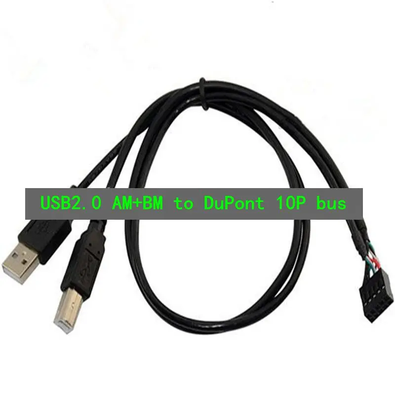 Кабель DuPont USB с двумя USB разъемами на DuPont 10P Bus USB2.0 A Male + B Male/DuPont 2x5Pin Female