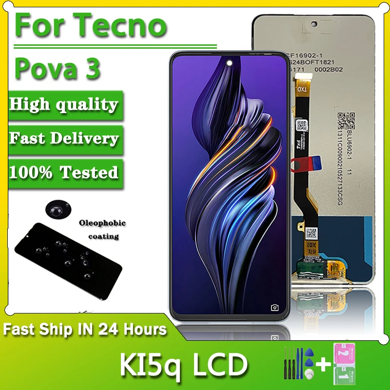 

6.9"Inch AAA For Tecno Pova3 Display With Frame For Tecno Pova 3 LF7n LCD Display Touch Panel Screen Digitizer Assembly