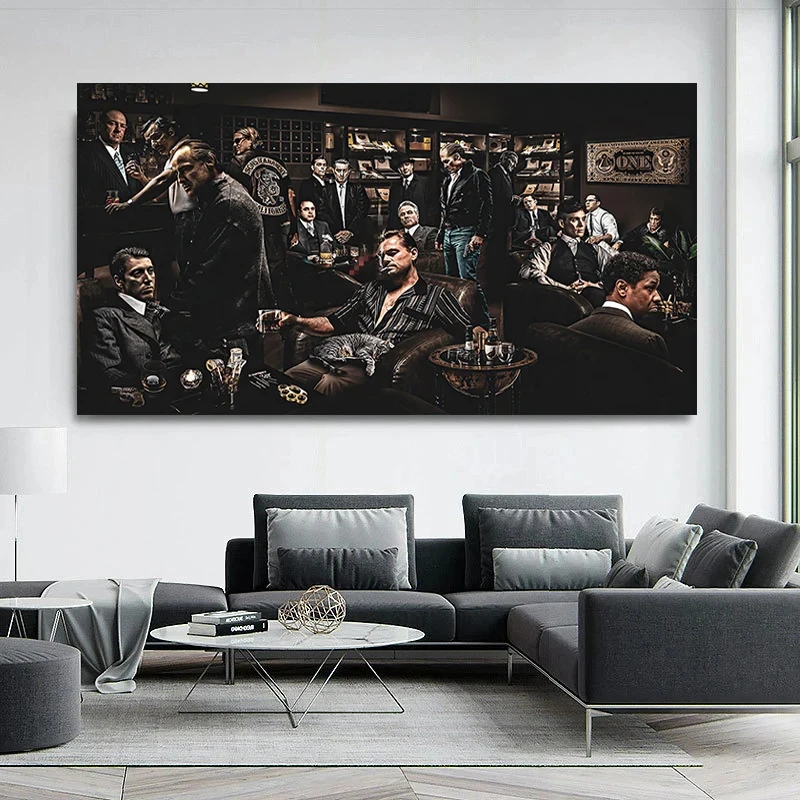 Gangster Movie Character The Wolf of Wall Street Godfather Party Poster and Print Canvas Painting Wall Art for Living Room Decor