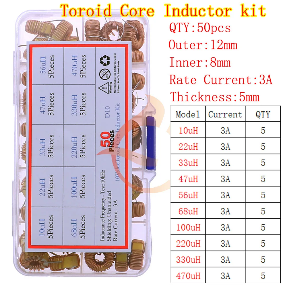 Toroid Core Choke Color Ring Inductor Assorted Kit 2.2uH 3.3uH 4.7uH 6.8uH 10uH 22uH 47uH 68uH 100uH 220uH 1mH 4.7mH 10mH 100mH