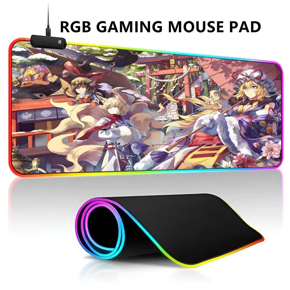 Touhou Project Lovers Mouse Pad RGB LED Light Gaming Waterproof Large Gamer Mouse Carpet Big Mause Keyboard Pad PC Desk Play Mat