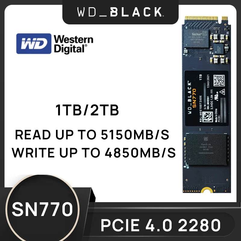 Western Digital SN770 WD Black 500GB 1TB 2TB NVMe M.2 SSD PCIe 4.0 2280 SSD for PS5 Gaming Laptop Computer Mini PC Notebook