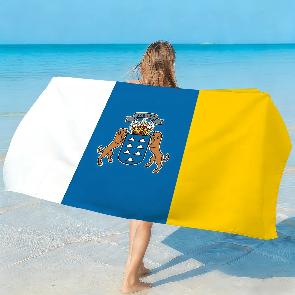 Custom Flag Of Canary Islands Towel Soft Lightweight Anti-Sand Large Beach Towel Quick-Drying Bath Sports Family
