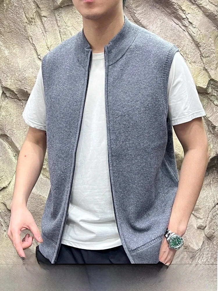 

00% шерстяной мужской жилет, итальянский осенний новый элитный пригородный жилет со стойкой, молодежный тренд, цвет застежки-молния