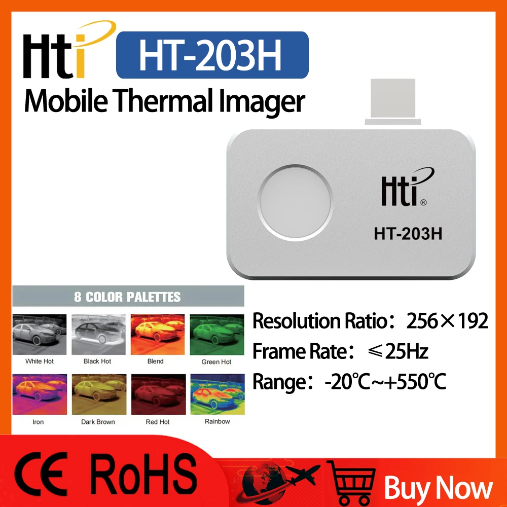 HTI HT-203H 256*192 Pixels Infrared Thermal Imager Android Type C Mobile Phone Thermal Imaging Camera Thermometer PCB Repair