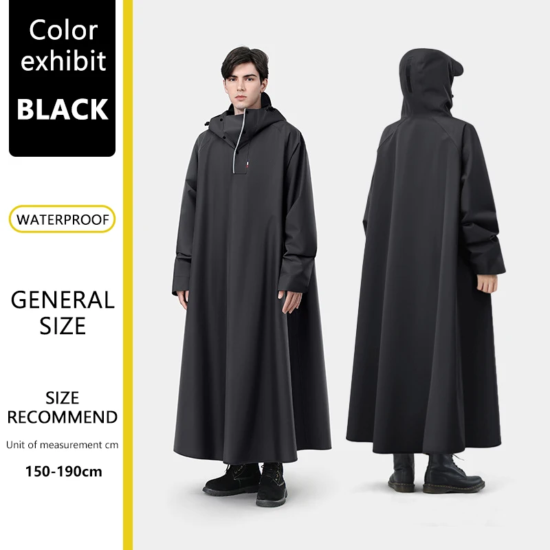 BLALION Verdickter Oxford-wasserdichter Regenausrüstung, Regenponcho, Unisex, modischer Regenmantel, langer Regenmantel, lockere, übergroße Regenbekleidung mit Kapuze