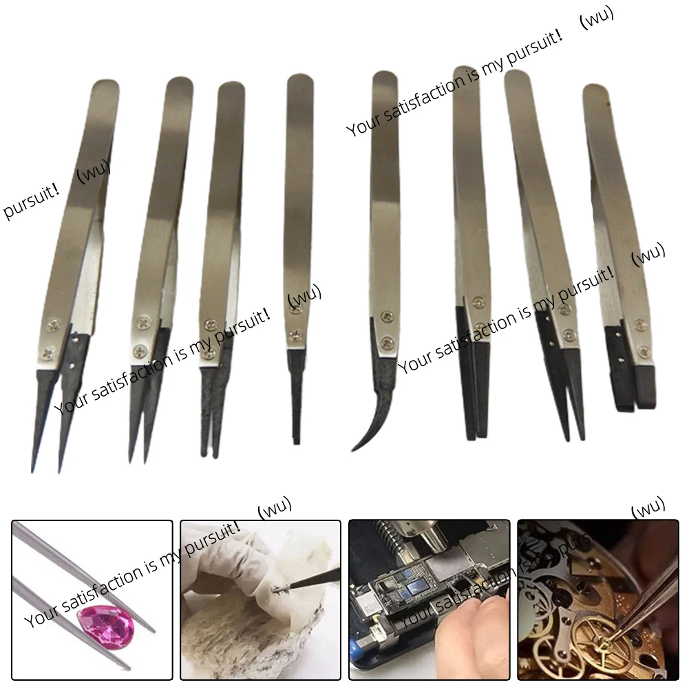 ESD anti-static industrial tweezers 116-130mm with replaceable carbon fiber tip for precision electronic components
