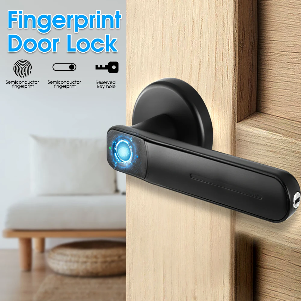 Electronic Smart Lock Dual Mode USB Rechargeable Fingerprint Door Lock Security Biometric Handle Lock for Apartment