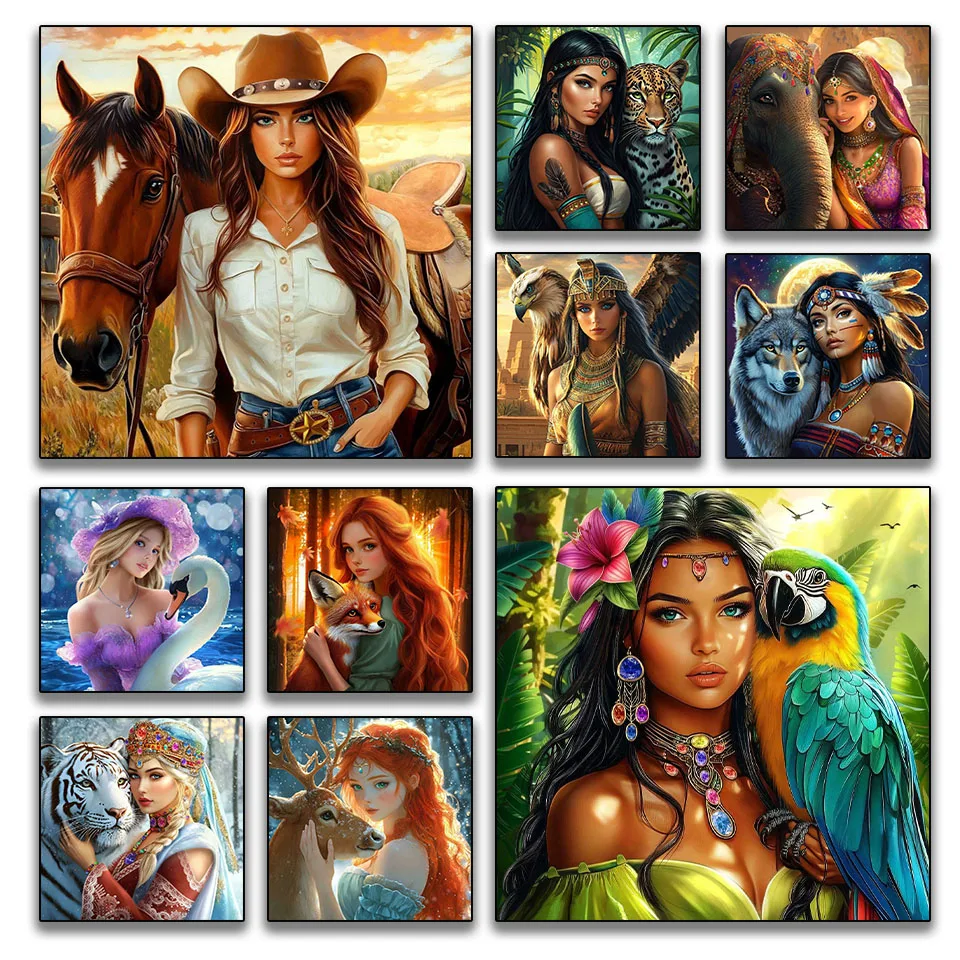 

Full Round Diamond Painting Mosaic Woman Picture Cross Stitch Kits Art Beauty Animal Embroidery DIY Rhinestones Home Decor Gifts