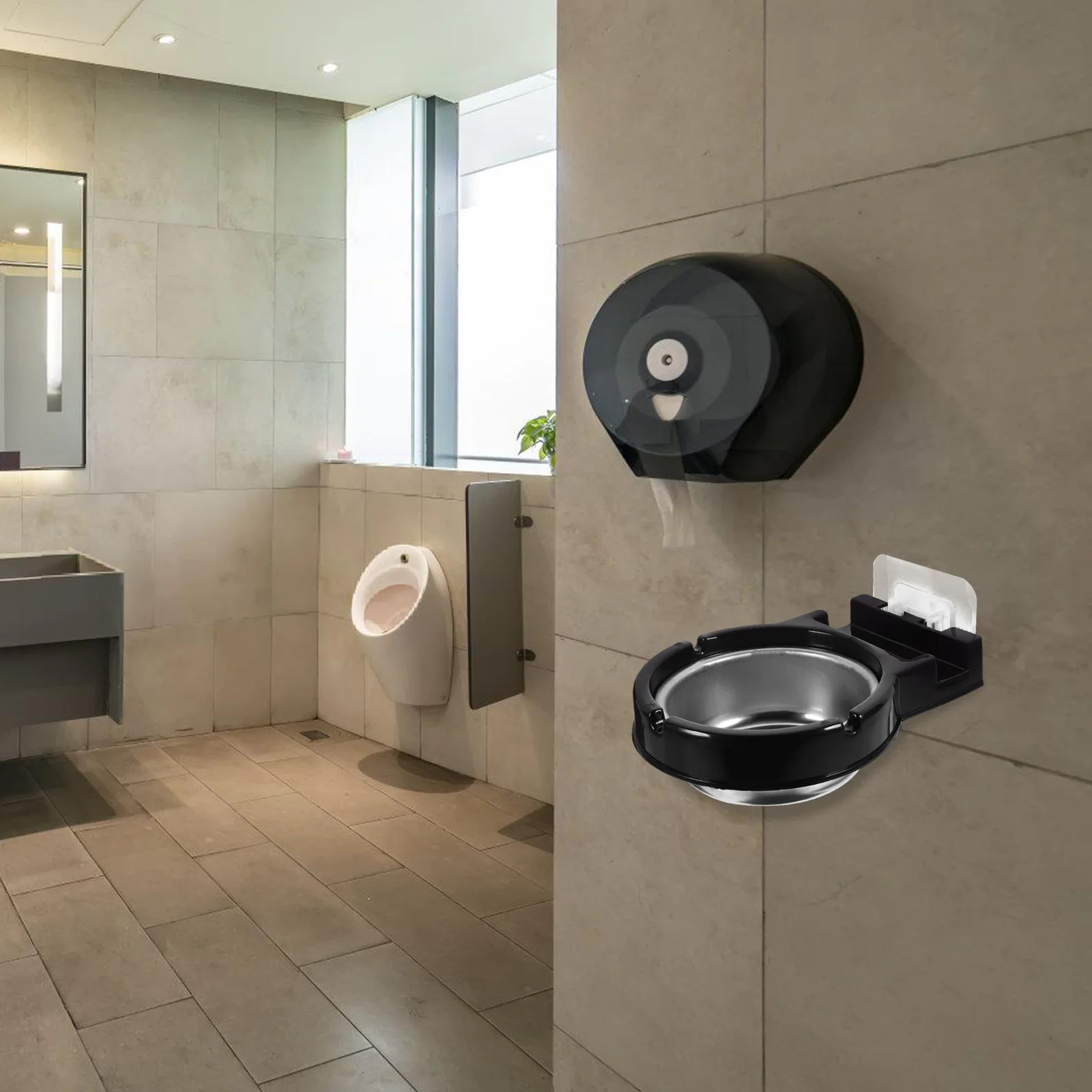 

Wall Mounted Ashtray Black Metal Storage Container Sleek Commercial Stainless Steel Home Bar Restroom Toilet