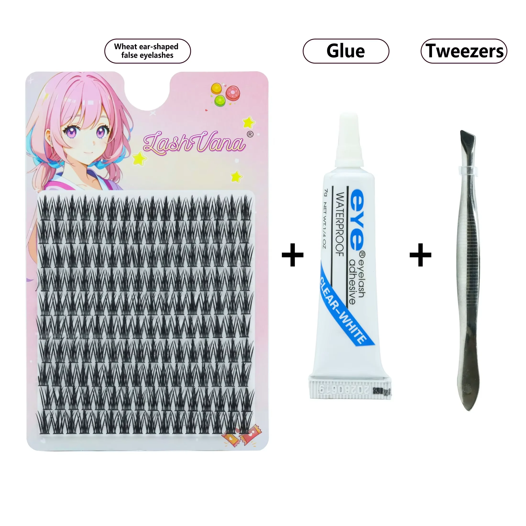 160 Clusters Tarwe Spike Wimpers Kit DIY Wimperextensies met lijm en pincet voor natuurlijke cosplay