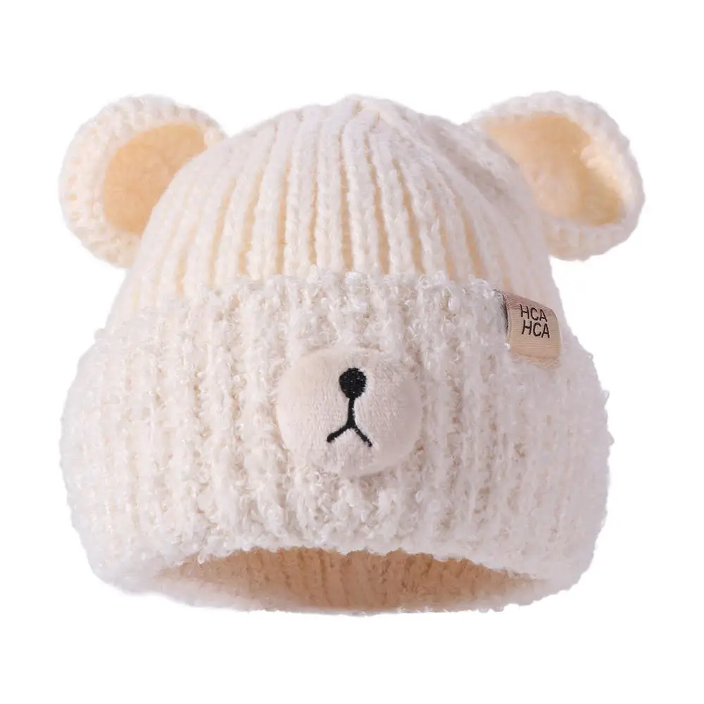 

Soft Cartoon Bear Ear Knitted Hat Solid Color Thermal Winter Beanie Cap Skullies Korean Style Woolen Ear Protection Hat Winter