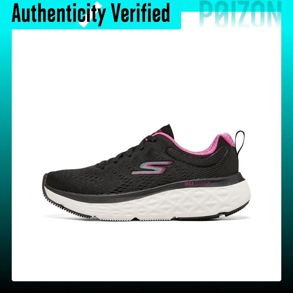 zapatillas-de-running-skechers-max-cushioning-para-mujer-de-cana-baja-en-color-negro-blanco-y-rosa-modelo-129123-bkpk