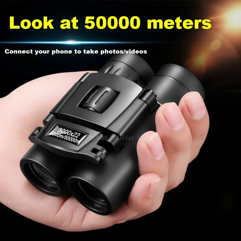 3000x22 HD Zoom Portable Powerful Binoculars Long Range BAK4 Telescope Folding FMC Binoculars for Hunting Camping Travel