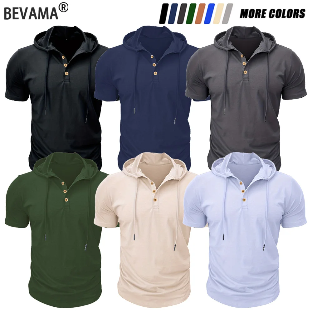 Men's Hooded Short-Sleeved Tees Summer Slim Fitness Quick Dry T-shirt Breathable Sports Tops for Male Bodybuilding