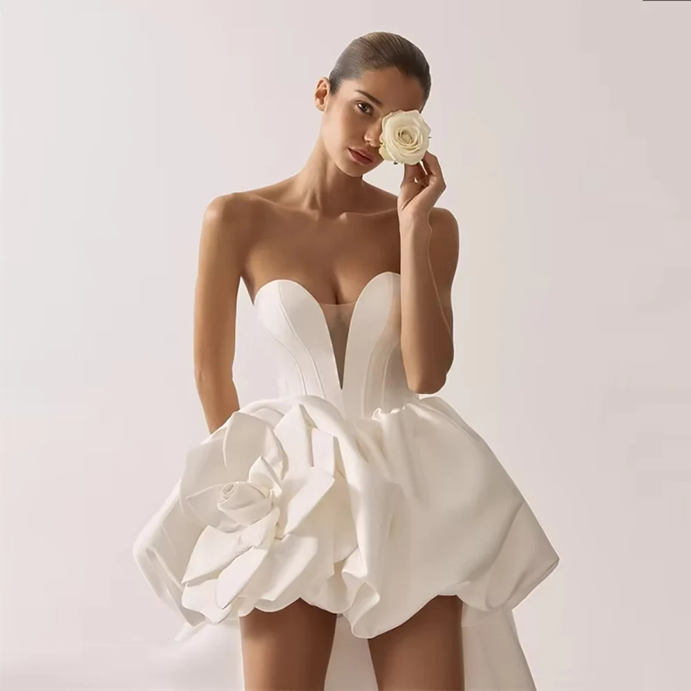 

2026 Elegant Mini Short Women Wedding Dresses 3D Pleat Satin A-Line Gowns Mopping Length Banquet Vestidos De Novias Customized