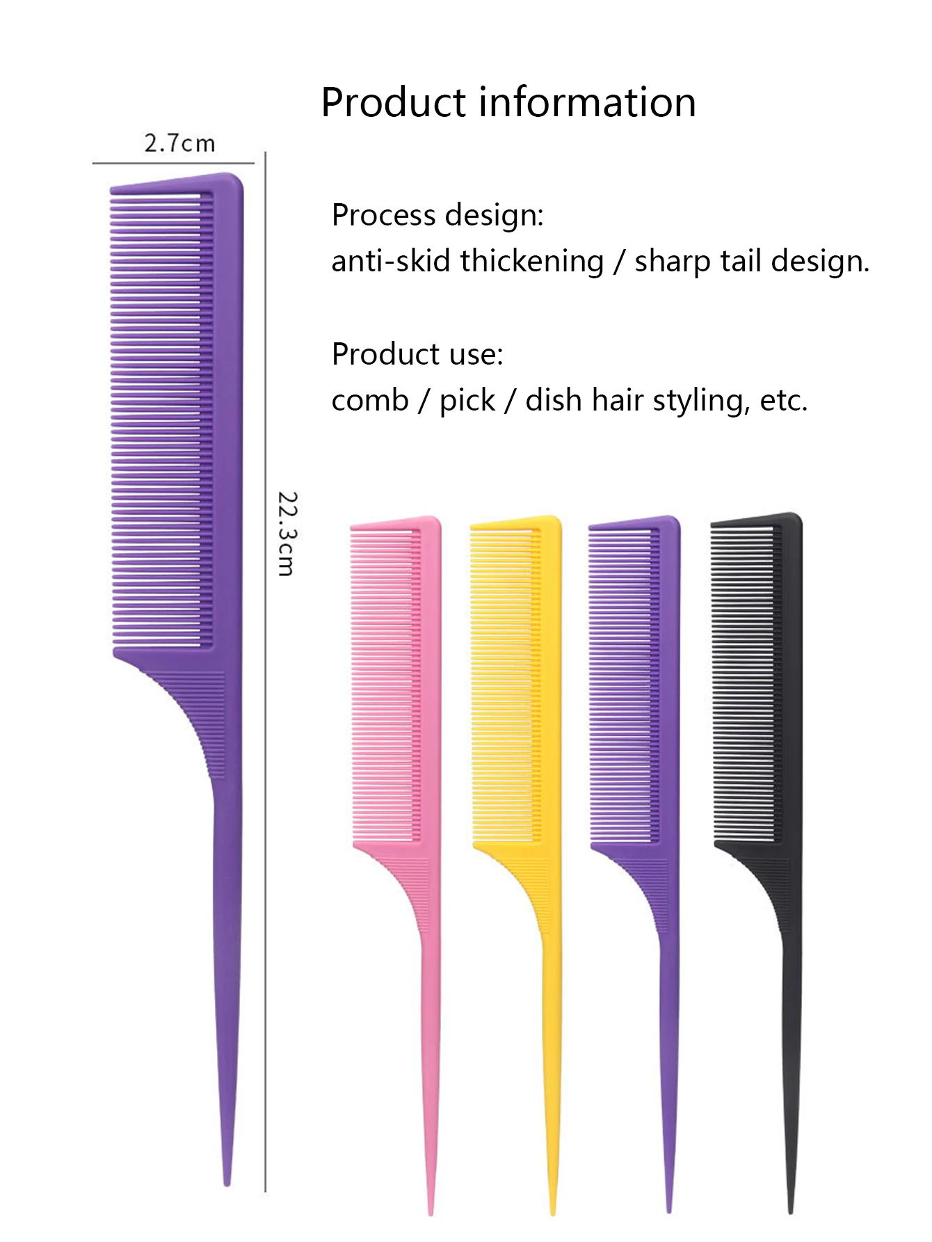 1pcs plastic professional hair comb, fine teeth, anti-static ponytail comb, salonhair styling hair comb tool