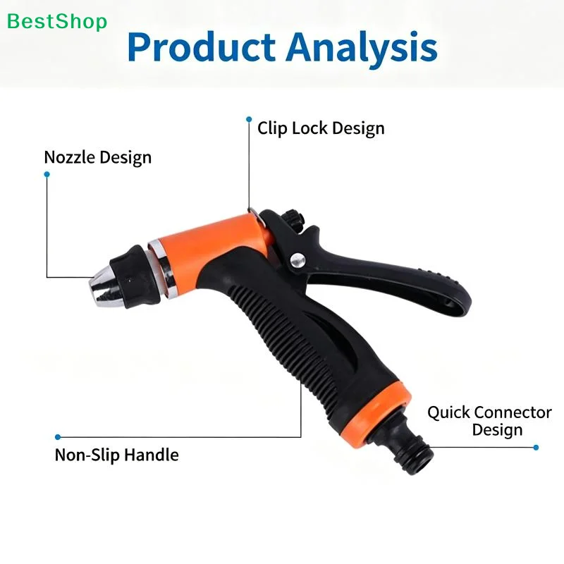 〔T〕High Pressure Water Spray  Adjustable Water Pattern Non Slip Handle Leak Proof Connector For Car Washing Garden Watering