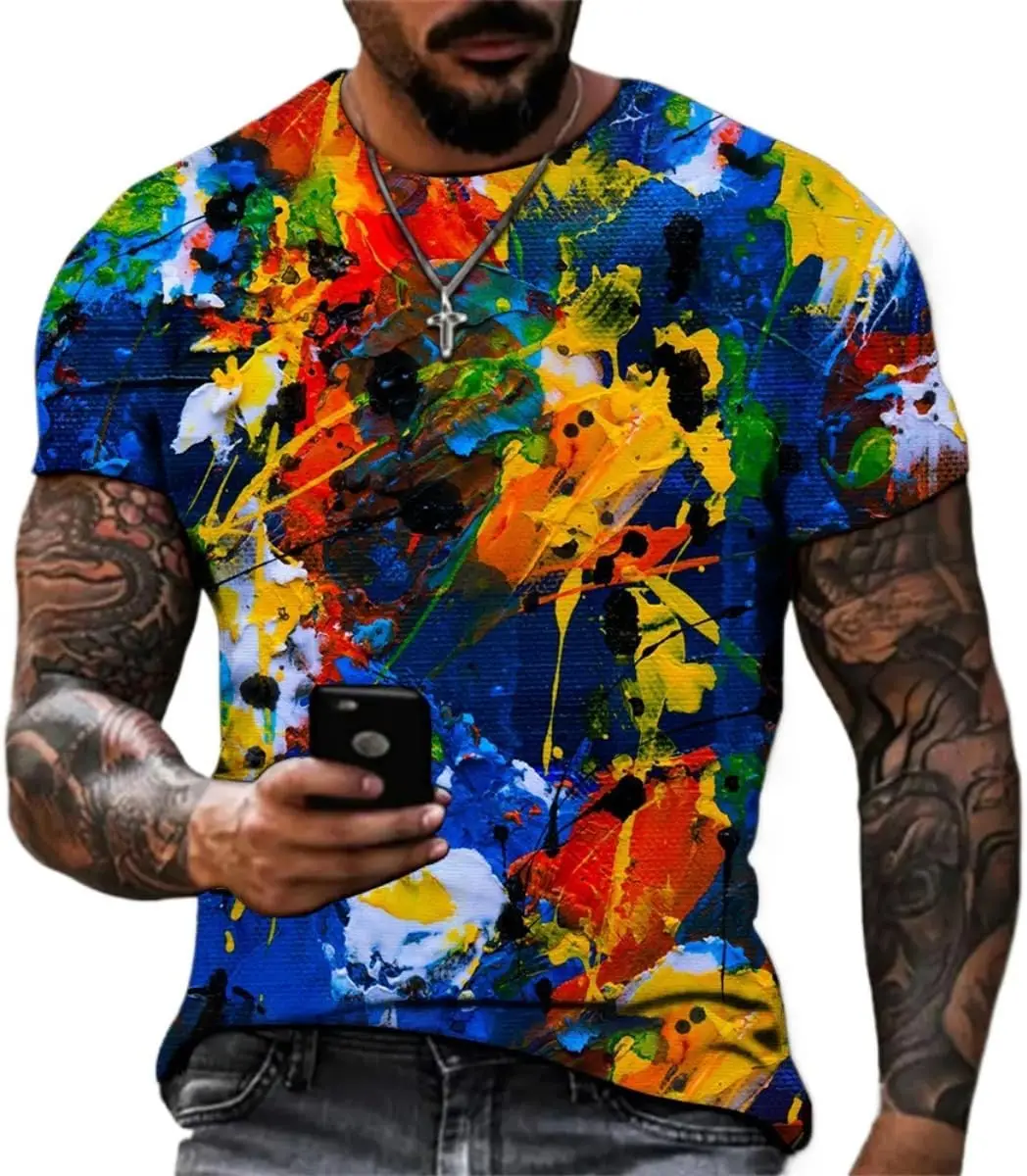 

Colorful splashed ink printed T-shirt - full of artistic sense, showcasing individual style