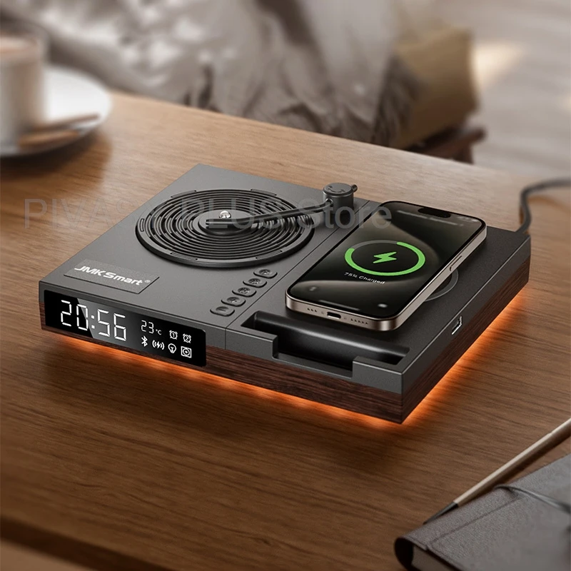 

5 Вт Bluetooth-динамик 15 Вт, беспроводное зарядное устройство, колонки 3000K-3200K, регулируемый светильник, аудиобудильник для декора стола, домашнего офиса