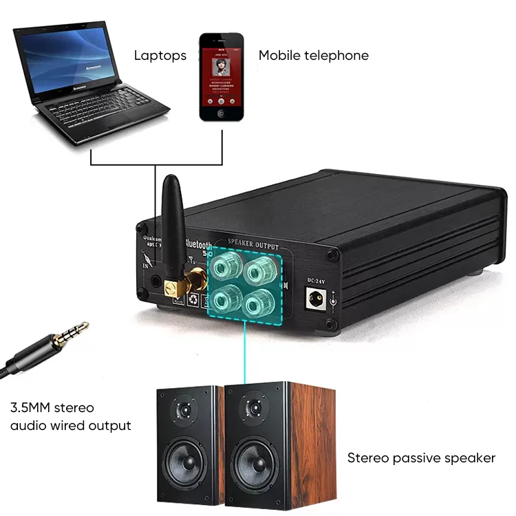 BRZHIFI Hi-end DAC TPA3255 Audiophile 300W*2 BT 5.0 LDAC APTX Stereo Audio Desktop Digital Amplifier