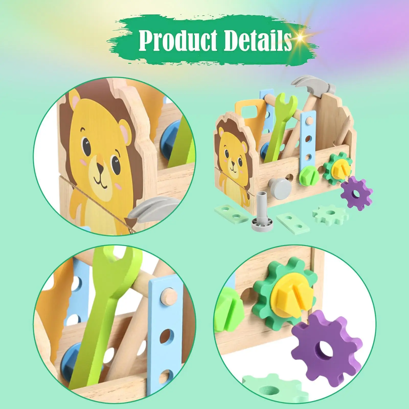 Ensemble d'outils pour enfants, jouet de voyage, forme de construction, écrous de reconnaissance des couleurs et outils en bois pour enfants d'âge préscolaire