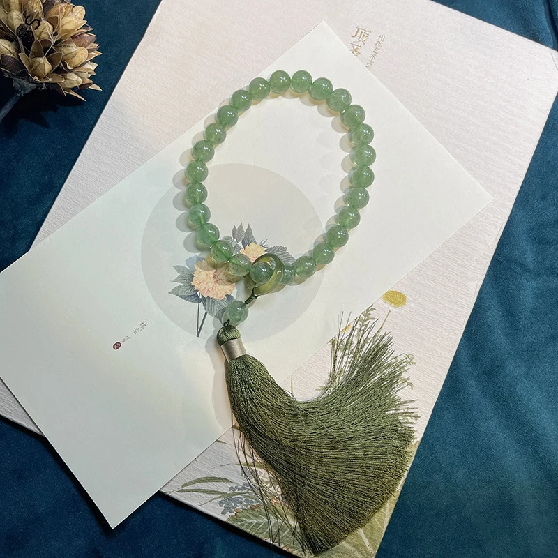 Natural Green Strawberry Crystal Hand-held Bracelet Quality Jewelry Hand Twist Strand Fringe Antique Accessories for Women