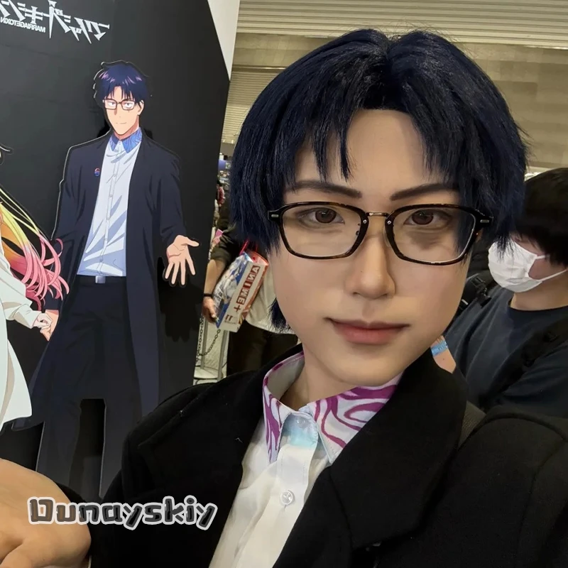 Peruca Curta Azul Escuro/Preto Hemera%Anime MARRIAGETOXIN Cosplay HIKARU GERO - Cabelo Sintético de Desenho Animado para Halloween e Roleplay