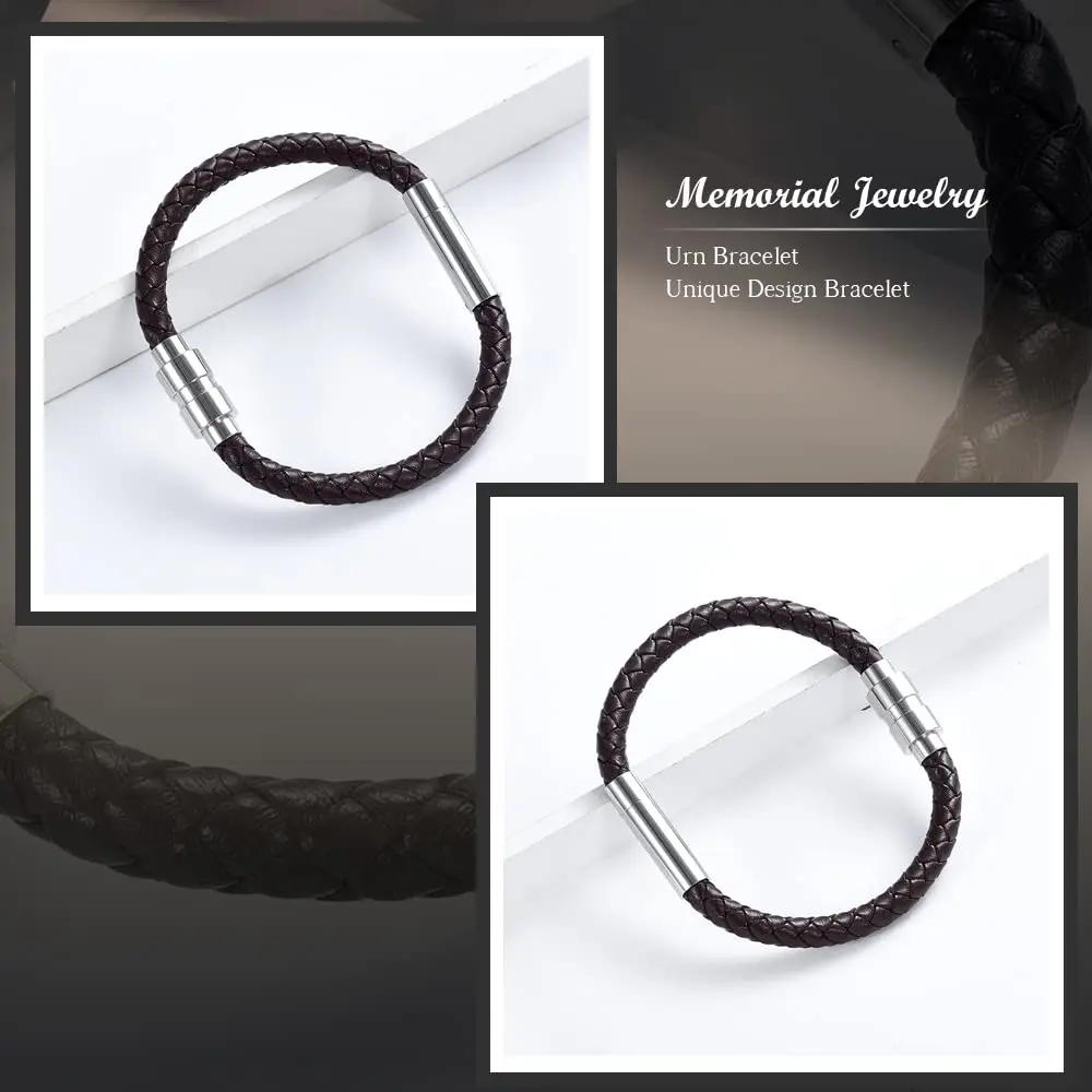 Cremation Jewelry Urn Bracelet for Ashes for Women Men Cylinder Genuine Leather Bangle Bracelet Ashes Memorial Keepsake Jewelry