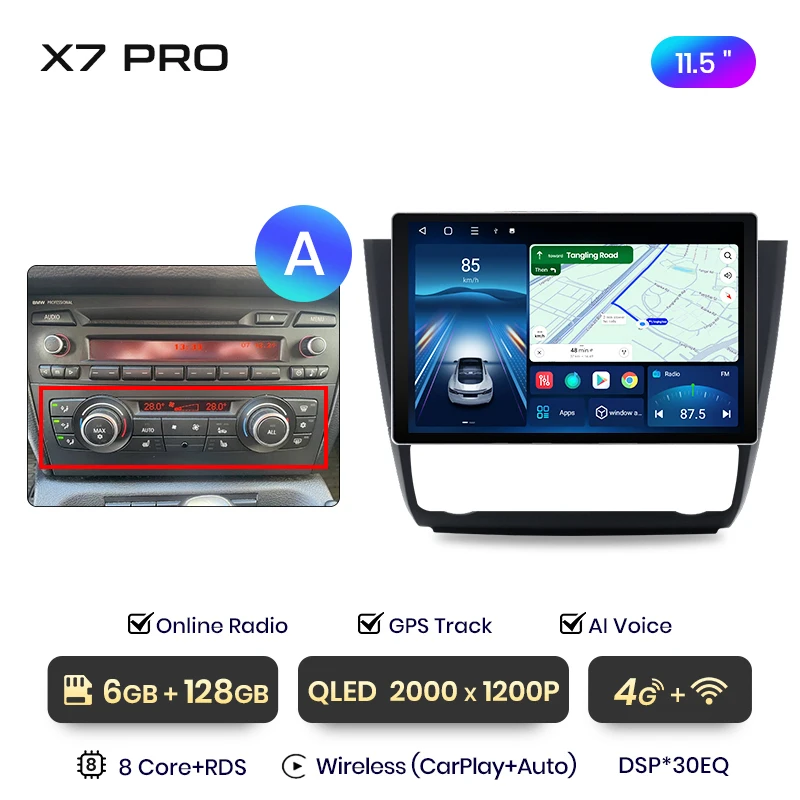 Junsun 13,1 inch QLED Android draadloze CarPlay autoradio voor BMW 1-serie E87 E81 E82 E88 2004-2011 Intelligent Systems DSP