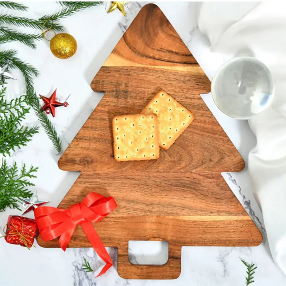 Acacia Wood Chopping Board Christmas Tree Shape Serving Tray Fruit Bread Platter Creative Home Kitchen Decorative Gadget Tool