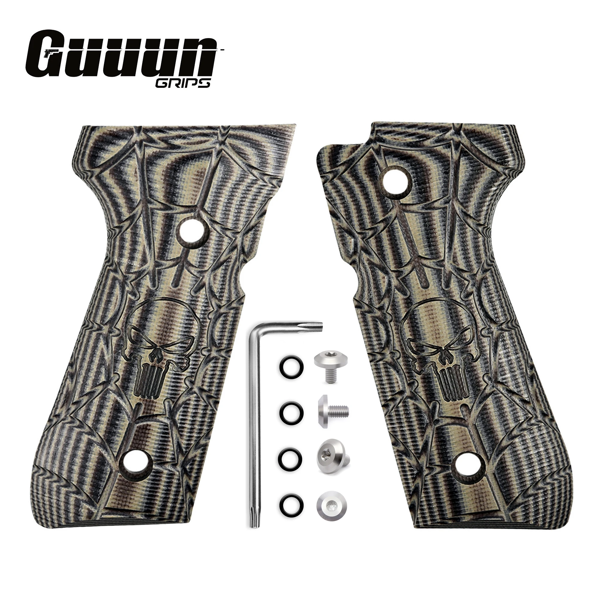 Guuun G10 Grips For Beretta 92/96 92fs M9 92A1 INOX Decorative Non-slip Handle Panel Skull Skeleton Punisher Texture