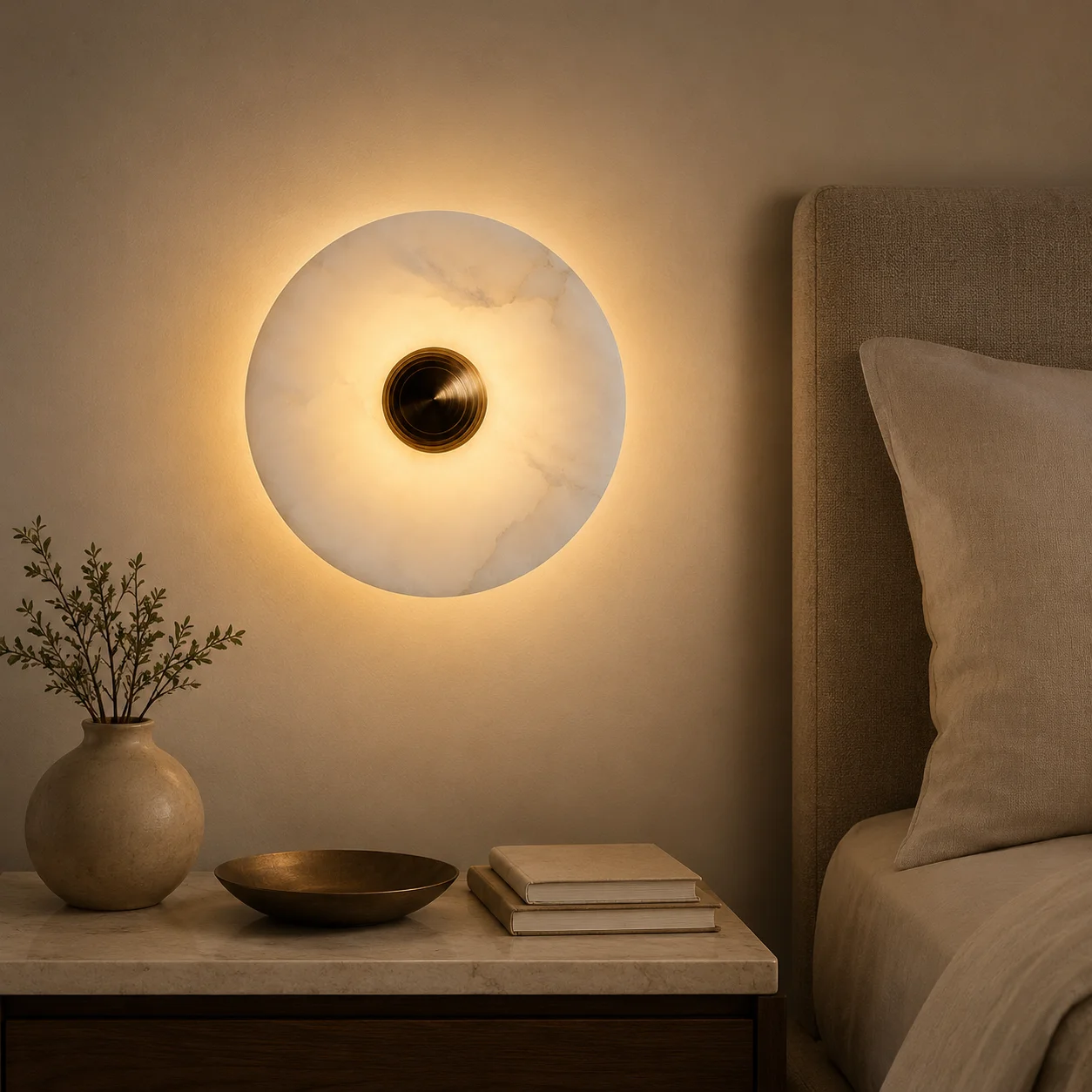 Marble Texture Circular Wall Light, LED Round Wall Sconce for Bedroom Bedside Corridor TV Background view 3
