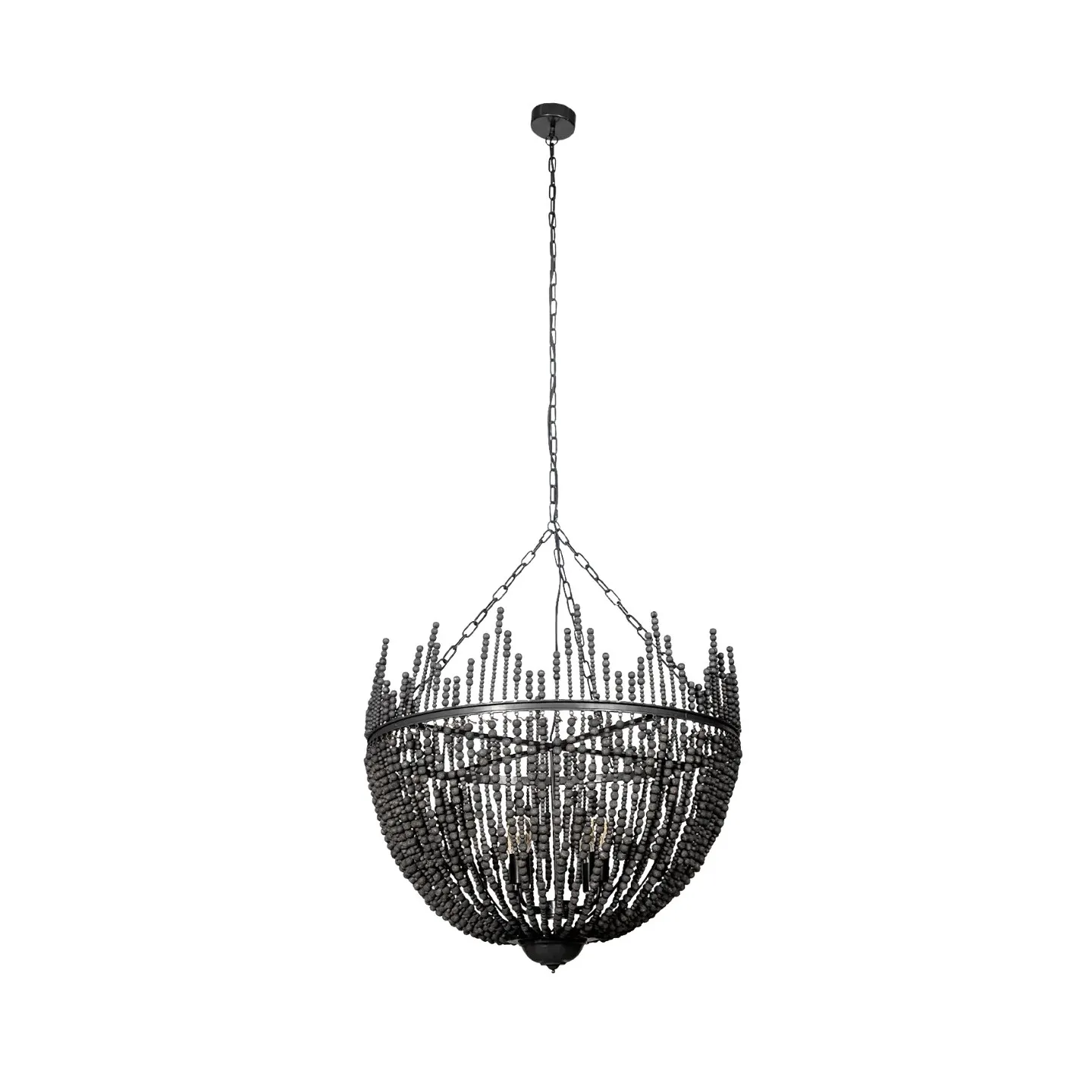 French Retro Romantic Black Wood Bead Chandelier, Villa Natural Wind Living Room Dining Room Stair Lamp