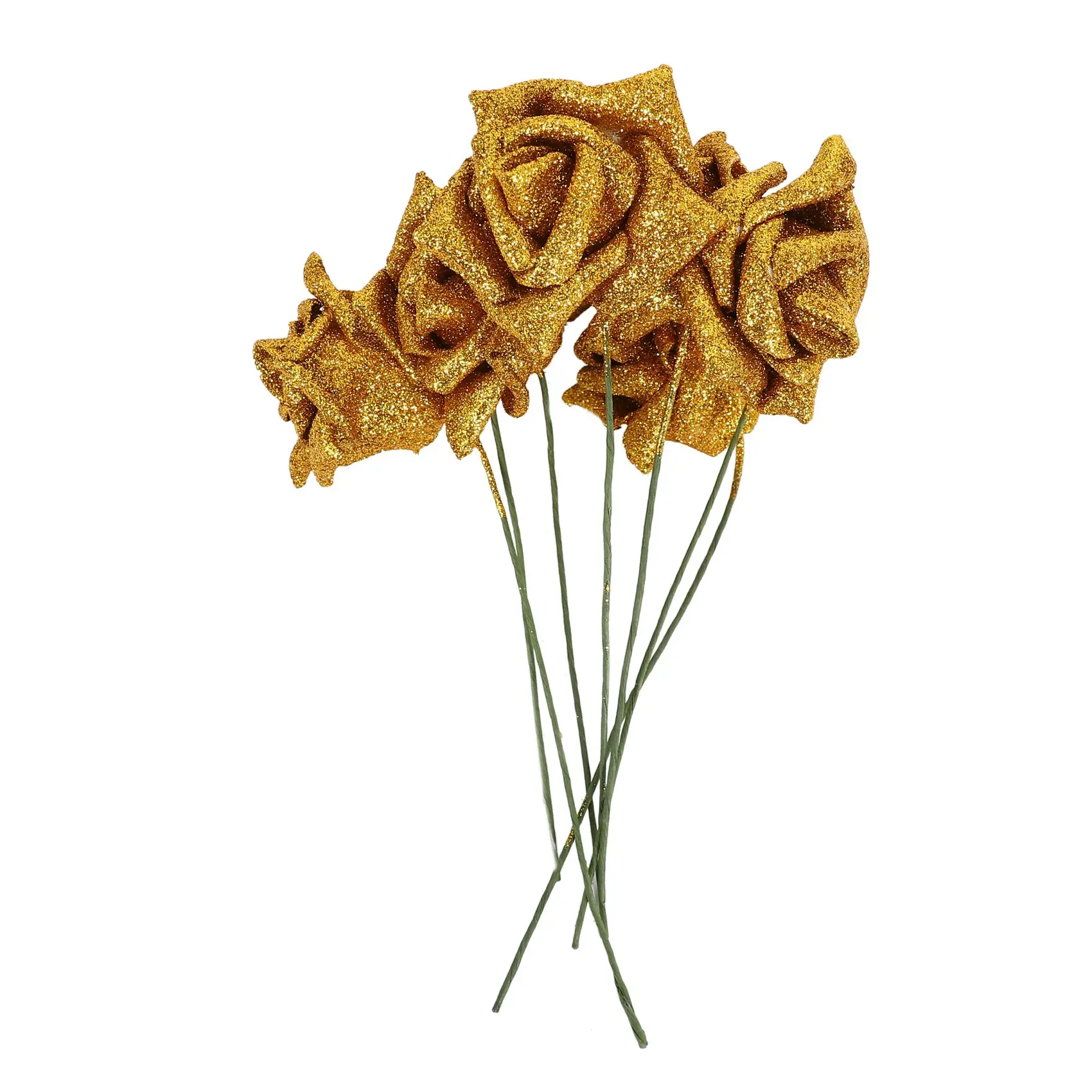 7Pcs Foam Glitter Artificial Rose Decor, Gold