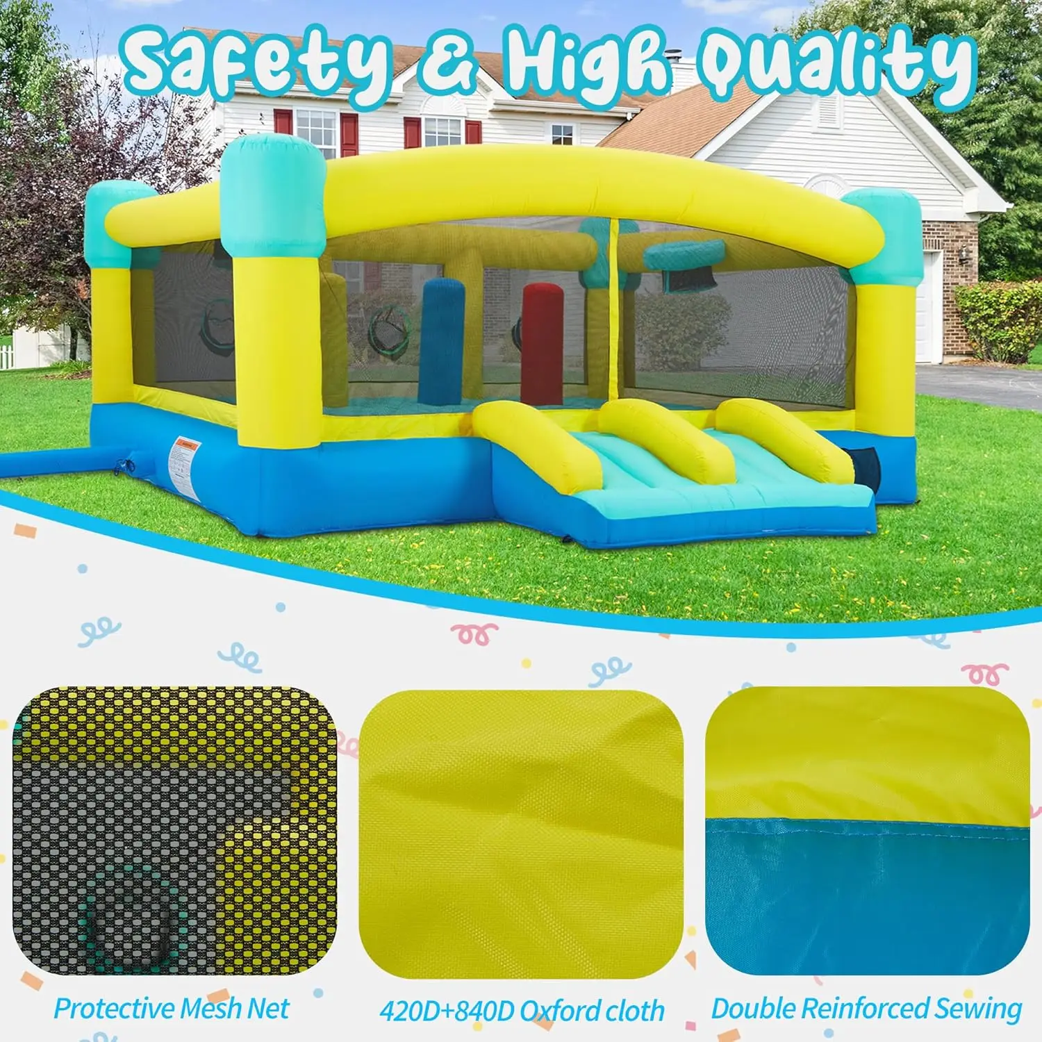 Big Bounce House, château gonflable de 15 x 14,8 pieds pour enfants de 3 à 12 ans, maison gonflable extérieure/intérieure avec souffleur, diapositives, obstacles, Tr