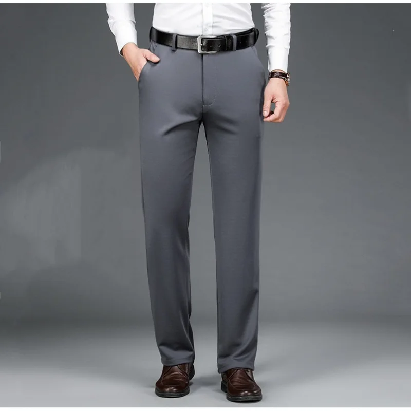 29-42 Suit Pants Summer Men's Elastic Straight Leg Pants Thin Business Casual Grey Pants Fashion Navy Blue Trousters Basic
