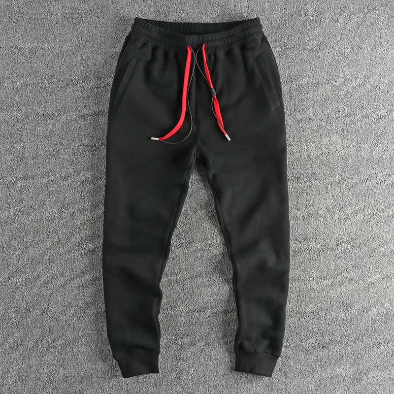 Autumn and winter heavy pile thick casual sweatpants men's color draw rope trend straight leg corset pants