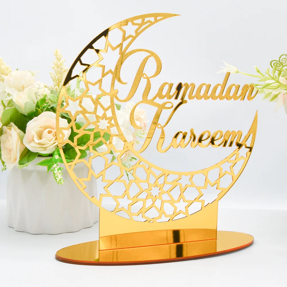 EID Mubarak Acrylic Ornament  Ramadan Decoration For Home Islamic Muslim Party Gifts Ramadan Kareem Moon Decor Eid Abaya Al Adha