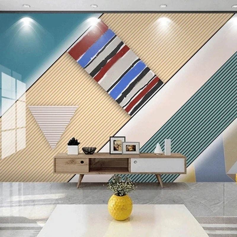 Modern Geometric Pattern Wallpaper Photo Mural Custom TV Sofa Background Wall Decoration Painting Designs Triangles Stripes 3D