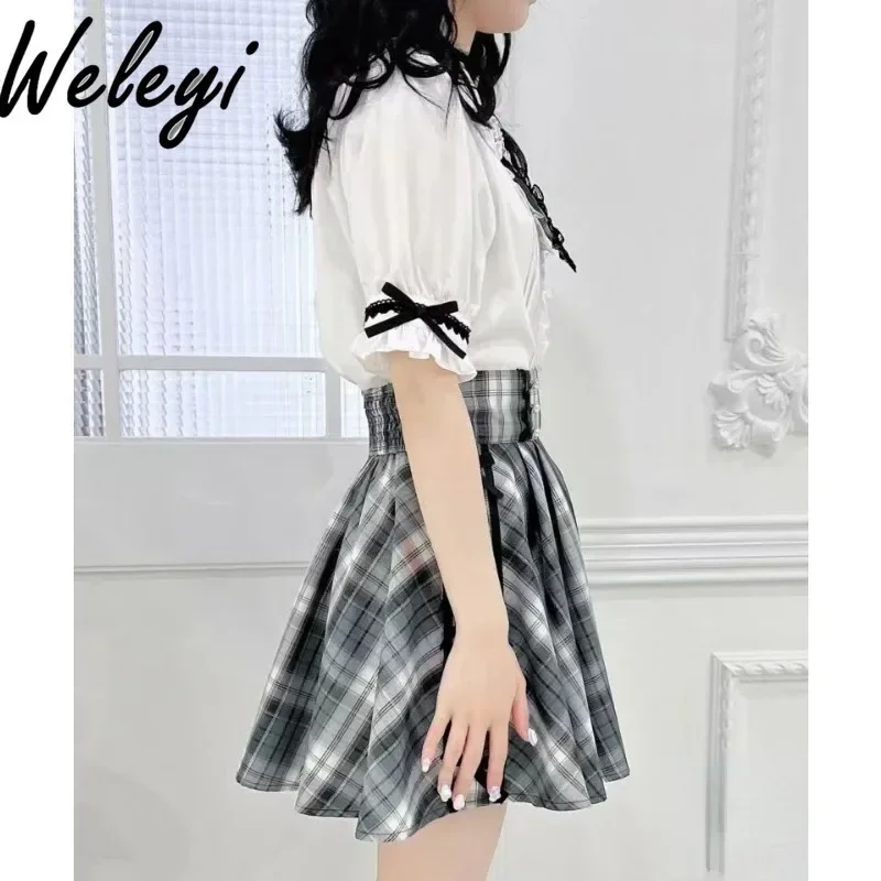 Jirai Kei Clothes Ropa De Mujer Tie Bow Shirts Kawaii Tops Y2k Skirt Summer New in Japanese Fashion Love Student Jk Uniform Suit