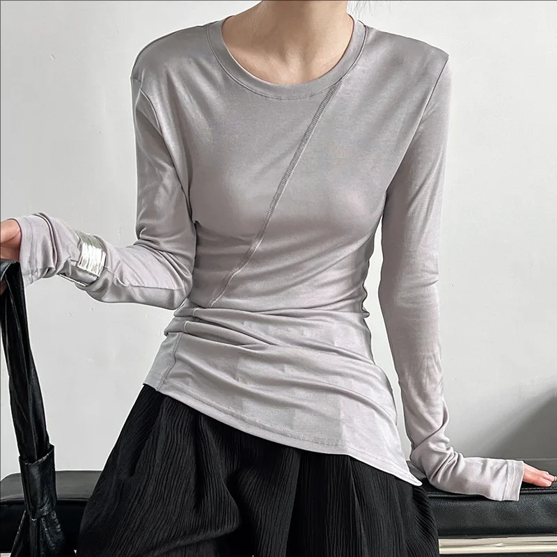 

Autumn new casual irregular pullover top long sleeve slim T-shirt women